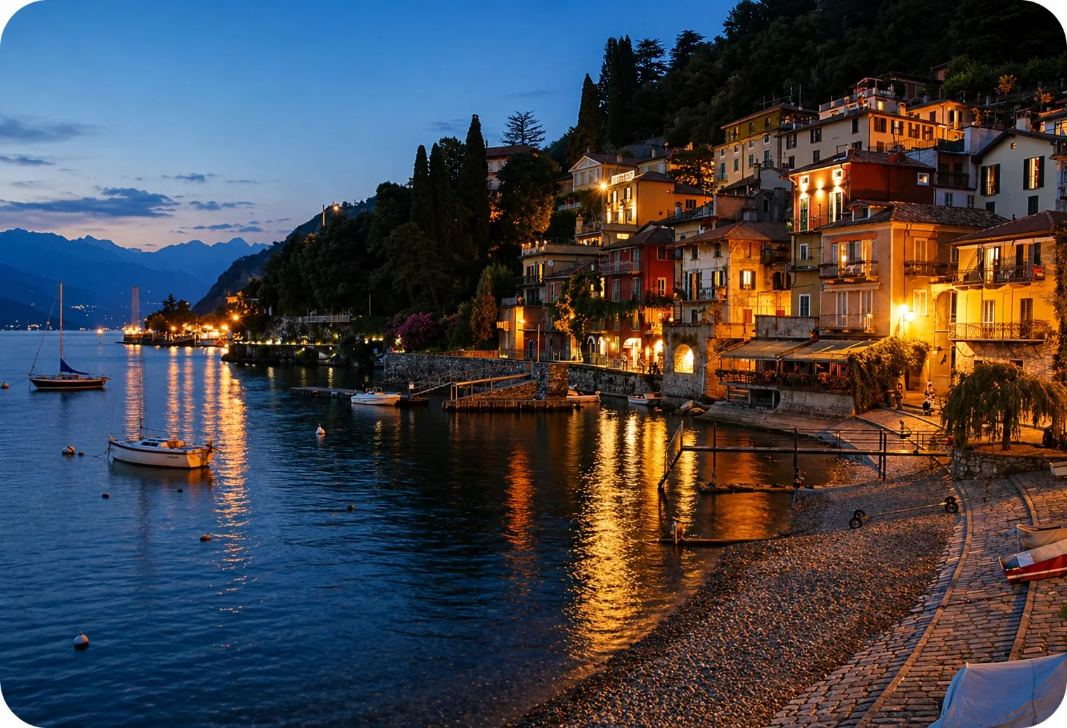 Lake Como village in the evening